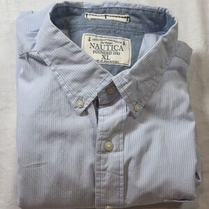 Nautica Men's Blue Striped Shirt Casual Friday